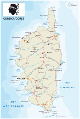  Yol haritası Fransız Akdeniz Adası Korsika ile bayrak