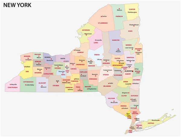 New York hartă administrativă — Vector de stoc