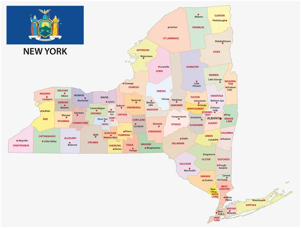 New York Verwaltungskarte mit Flagge — Stockvektor