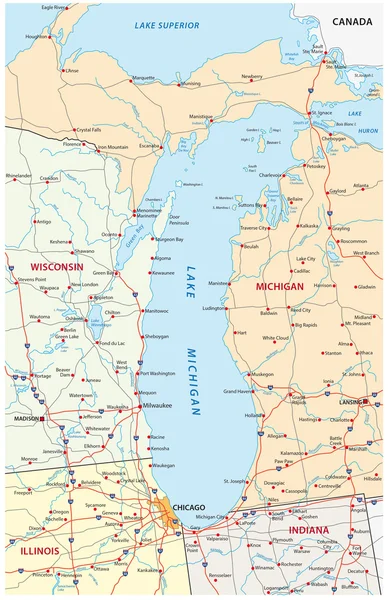 Lago Michigan mapa — Archivo Imágenes Vectoriales