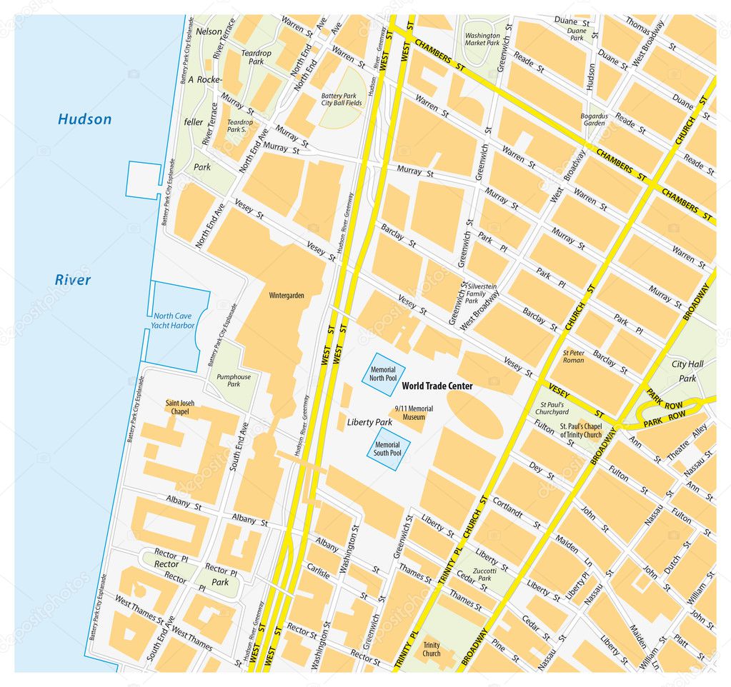 Map downtown Manhattan World Trade Center, New York City