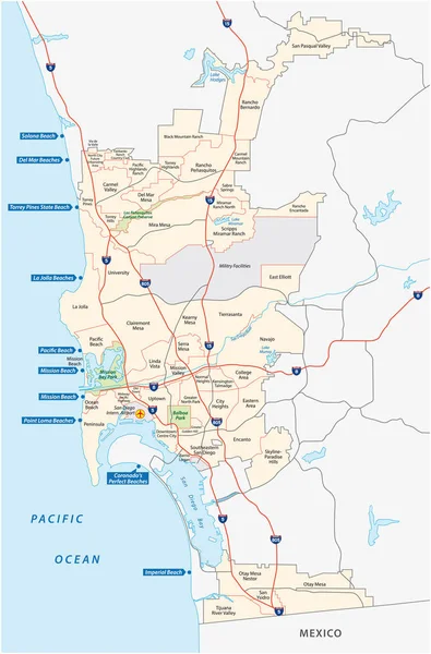 San Diego administrative și hartă pe plajă — Vector de stoc