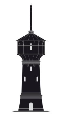 Black white silhouette of an old water tower clipart