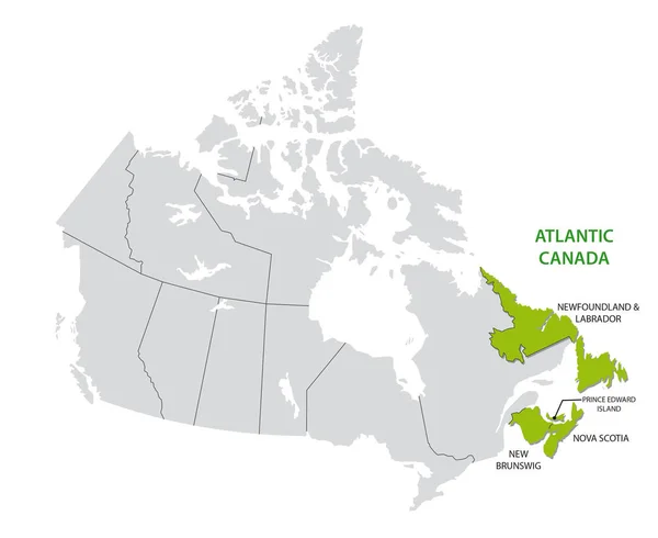Übersichtskarte der vier kanadischen atlantischen Staaten, atlantisches Kanada — Stockvektor