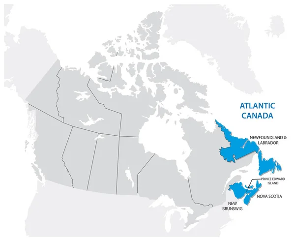 Mapa de los cuatro Estados atlánticos canadienses, Canada atlántica — Vector de stock