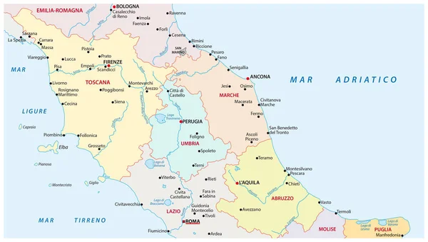 Peta administratif dan politik daerah-daerah di Italia Tengah - Stok Vektor