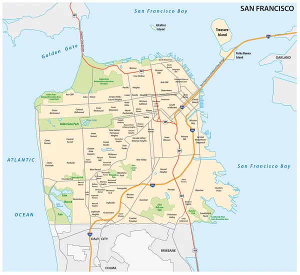 Mappa stradale e vettoriale di San Francisco — Vettoriale Stock