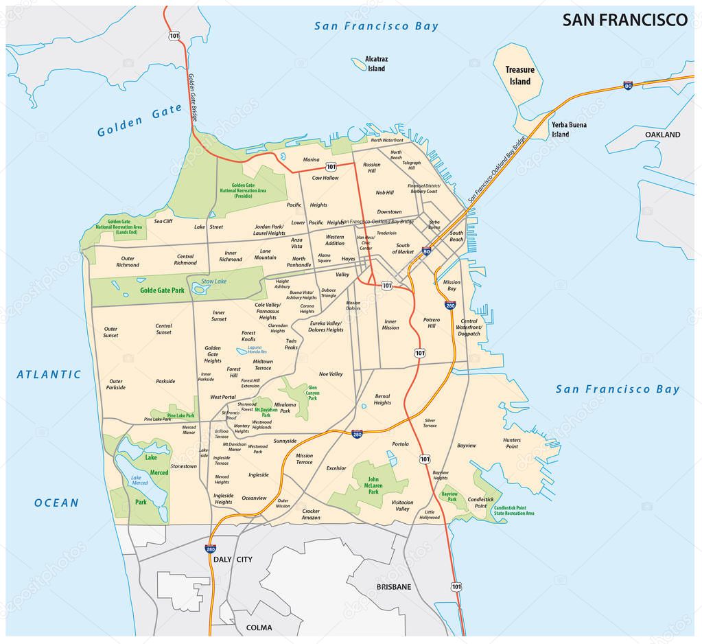 San Francisco road and neighborhood vector map