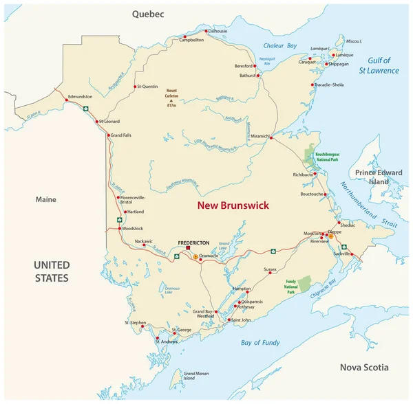 Mappa stradale della provincia atlantica del Canada nuovo brunswick — Vettoriale Stock