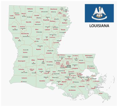 louisiana administrative and political map with flag clipart