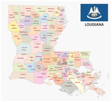 Louisiana idari ve siyasi harita bayrak ile