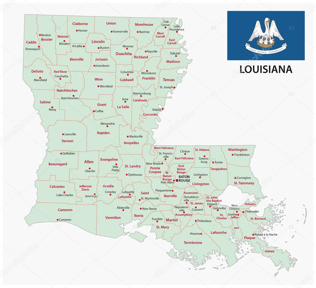 Louisiana mapa administrativo y político con