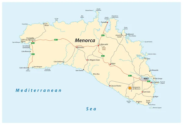 Mapa de ruas do Baleares Espanhol Islândia de Menorca — Vetor de Stock