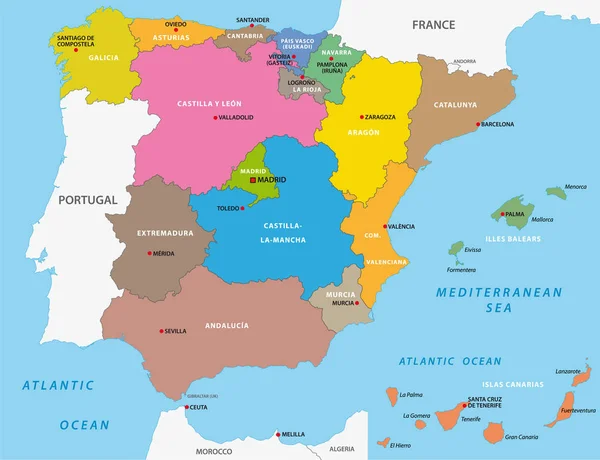 Spain administrative map — Stock Vector