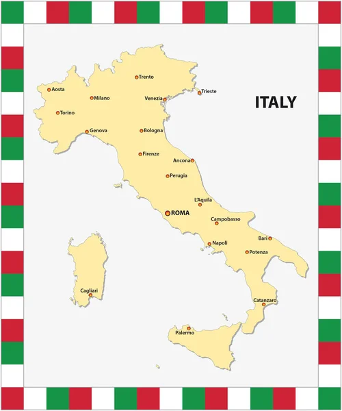 Mappa dell'Italia con le principali città e una mappa con i colori della bandiera di stato — Vettoriale Stock