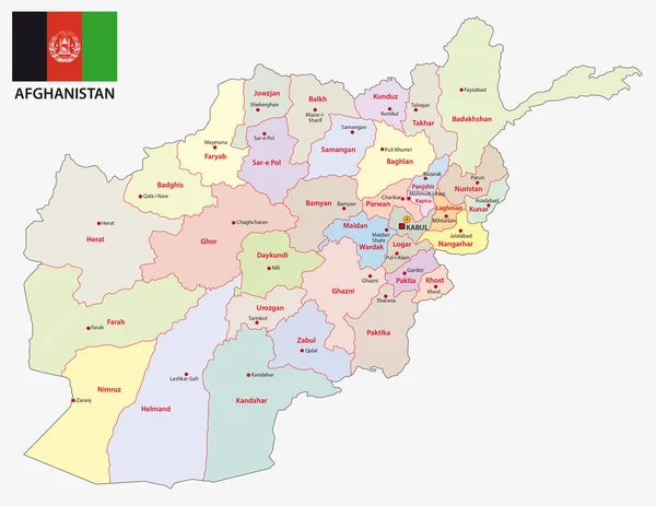 Afganistan idari ve siyasi harita bayrak ile — Stok Vektör