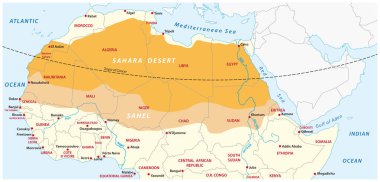 Map of the Sahara desert and Sahel zone clipart