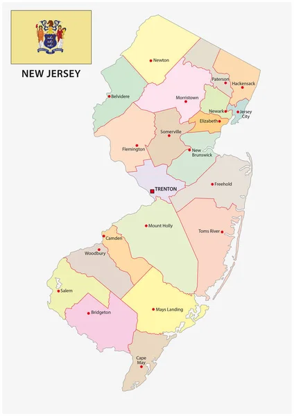 New jersey administrativní a politickou mapu s vlajkou — Stockový vektor