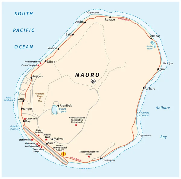 Routekaart van de Republiek Nauru — Stockvector