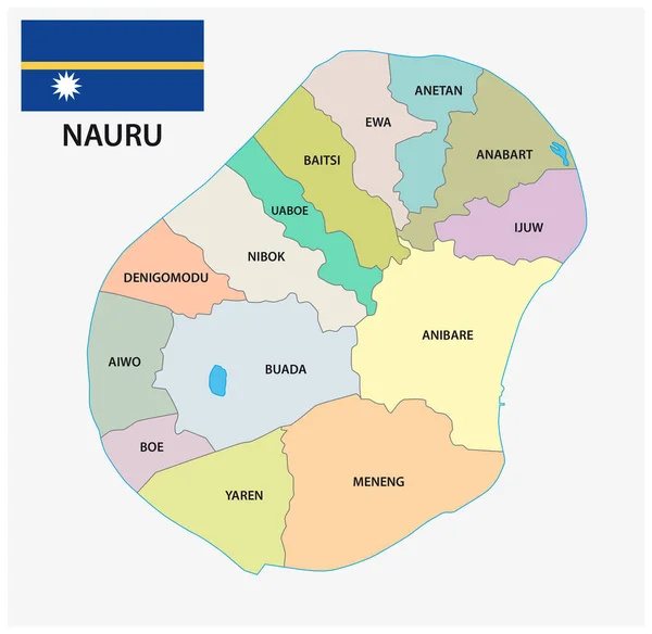 Mapa administrativo y político de Nauru con bandera — Archivo Imágenes Vectoriales