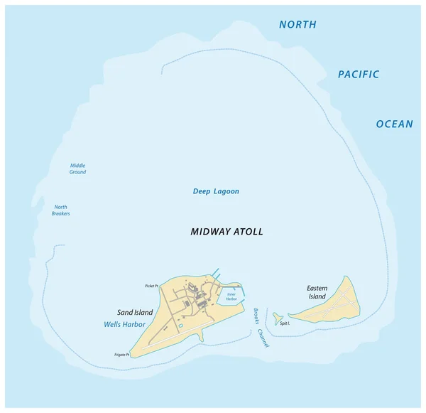 Map of the Midway Atoll in the Northern Pacific Ocean — Stock Photo, Image
