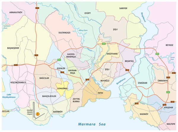 Κωνσταντινούπολη οδική διοικητικό και πολιτικό χάρτη της πόλης — Διανυσματικό Αρχείο