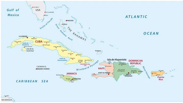 Mappa politica e amministrativa delle Antille minori — Vettoriale Stock