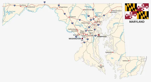 フラグとメリーランド州連邦国家道路地図 — ストックベクタ