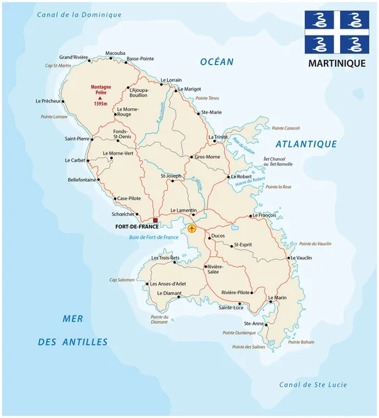 Mappa di Martinica con la bandiera — Vettoriale Stock