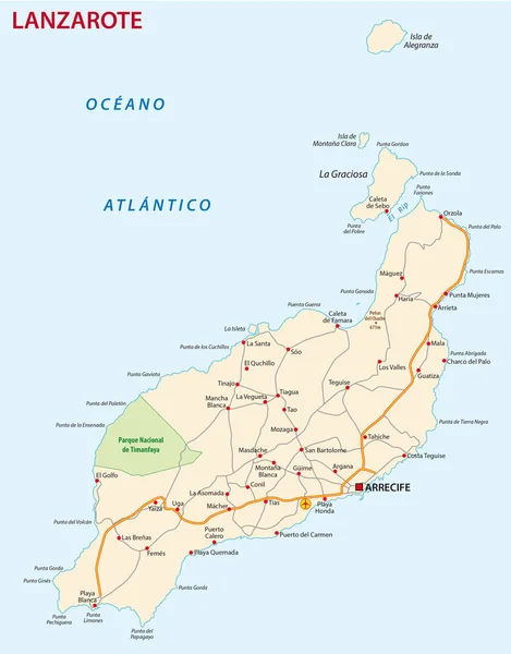 カナリア ランサローテ島の道路地図 — ストックベクタ