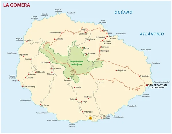 Väg karta över Canary ön La Gomera — Stock vektor