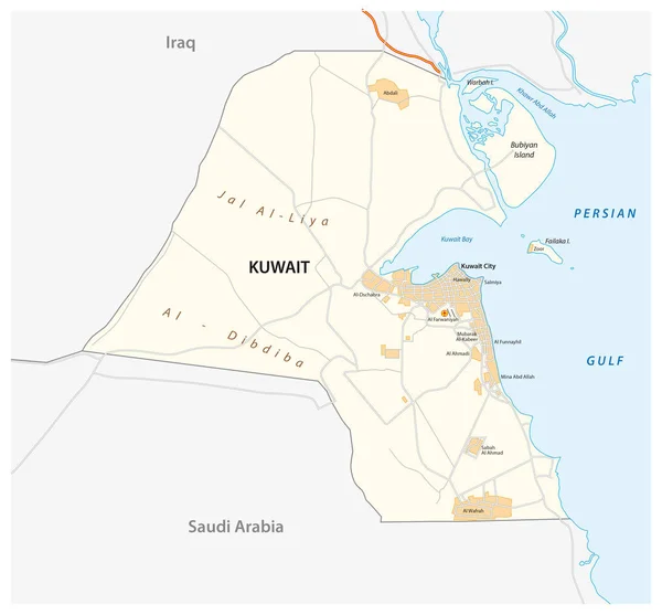 Mapa de estradas de vetor do estado Kuwait — Vetor de Stock