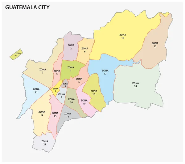 Mappa politica amministrativa della capitale guatemalteca Città del Guatemala — Vettoriale Stock