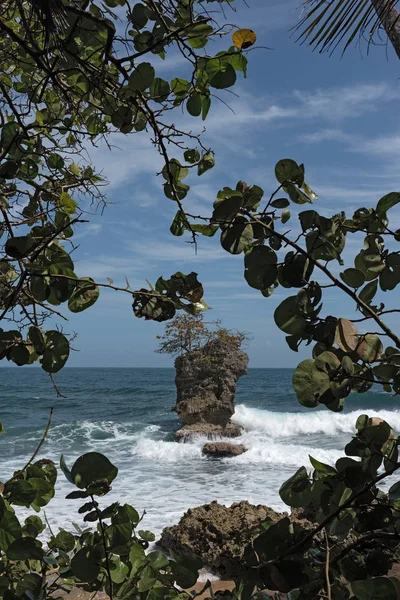 Coast with rock at Punta Manzanillo, Gandoca Manzanillo National Wildlife Refuge, Costa Rica — Stock Photo, Image