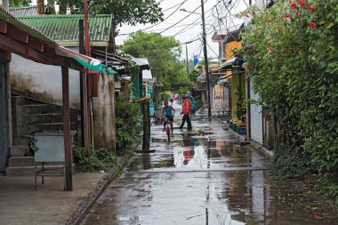 Road in tortuguero village at rainy weather, Costa Rica clipart