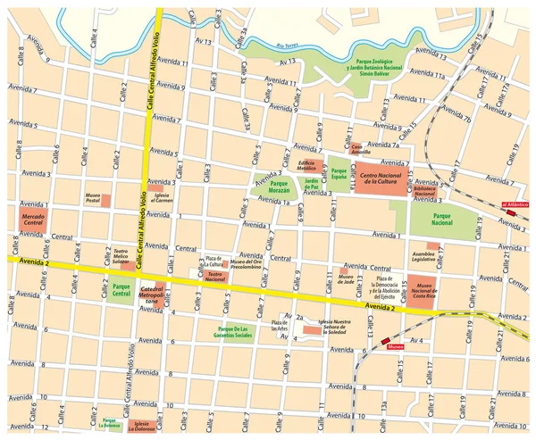 Downtown San Jose, Kosta Rika şehir haritası — Stok Vektör