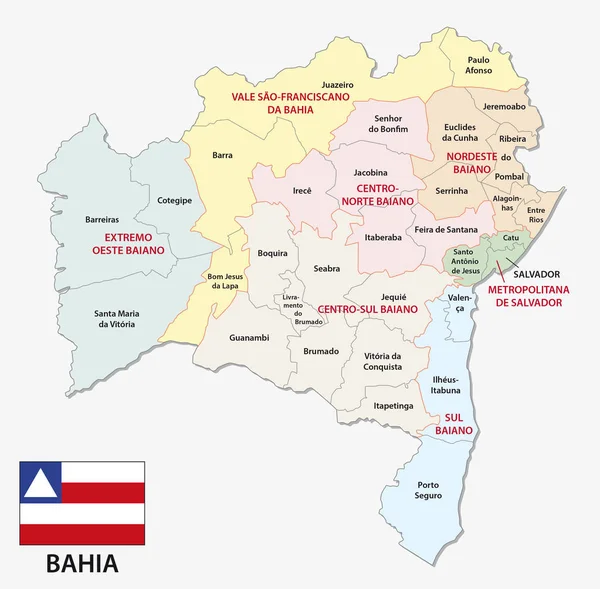 Mapa administrativo e político da bahia com bandeira — Vetor de Stock