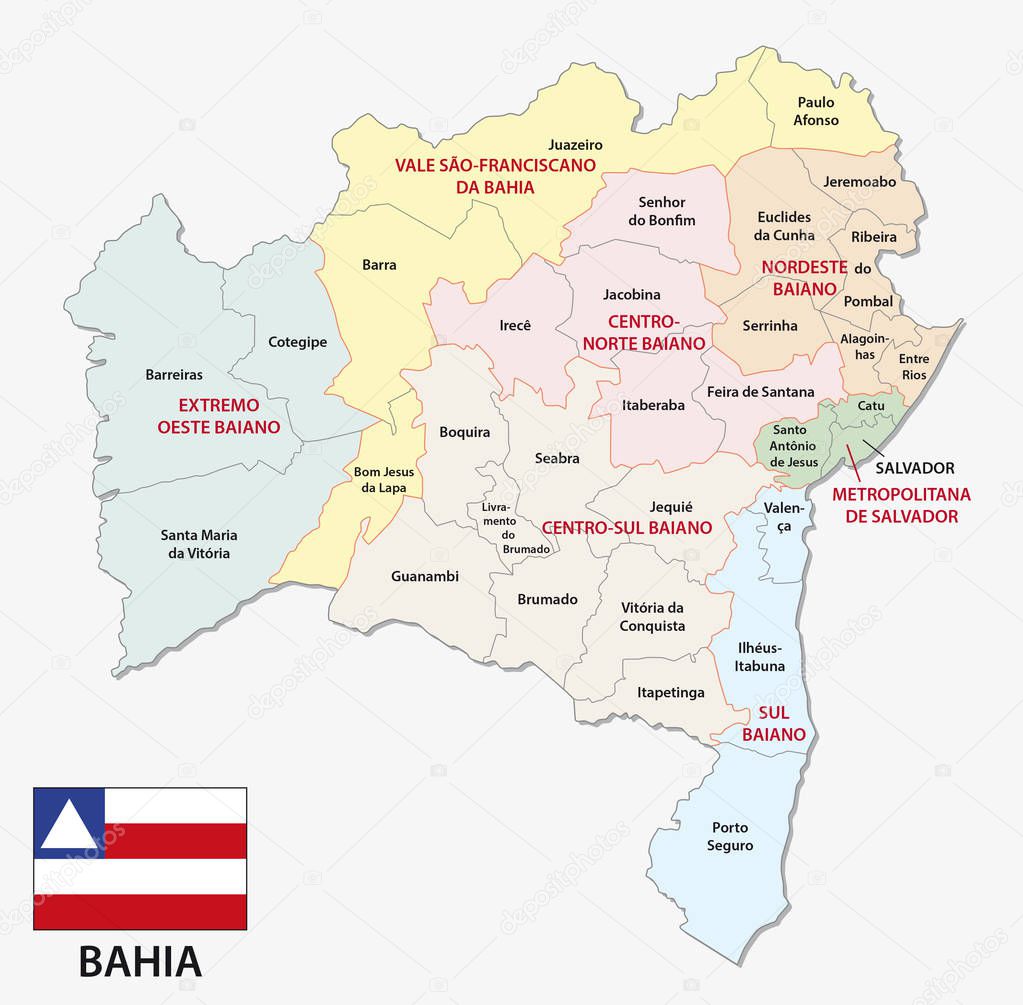 bahia administrative and political map with flag