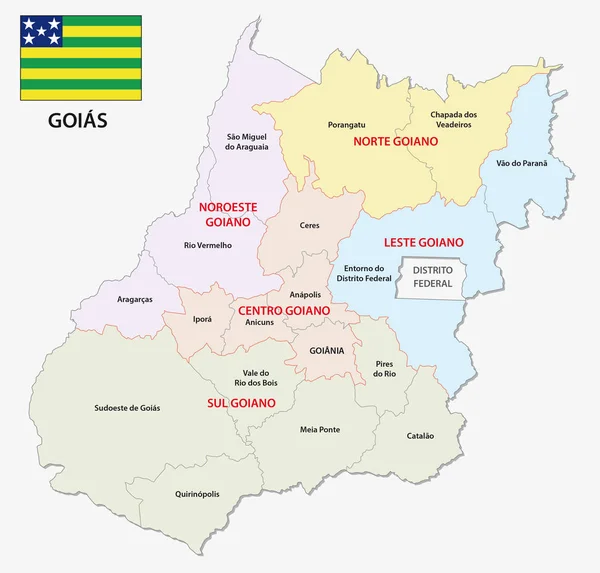 Mapa administrativo e político de goiás com bandeira — Vetor de Stock
