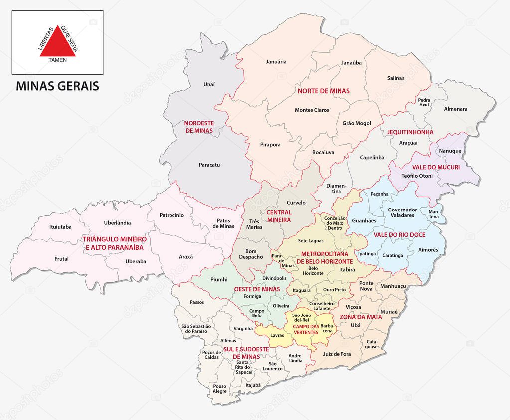 minas gerais administrative and political map with flag