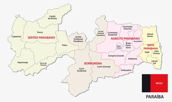 Mapa administrativo e político da paraíba com bandeira — Vetor de Stock