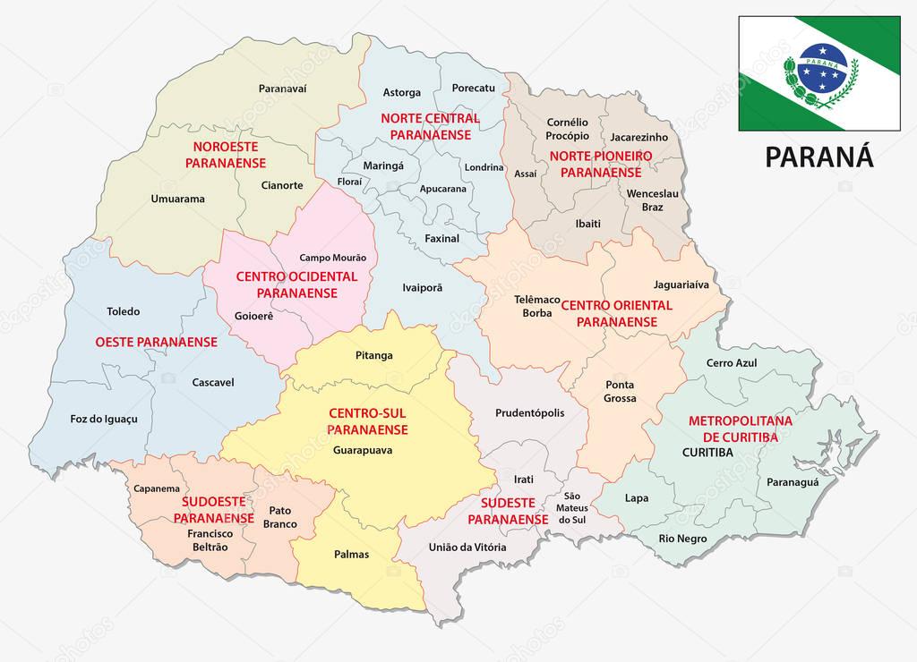 parana administrative and political map with flag