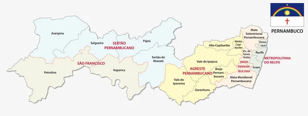 Pernambuco mapa administrativo e político com bandeira —  Vetores de Stock
