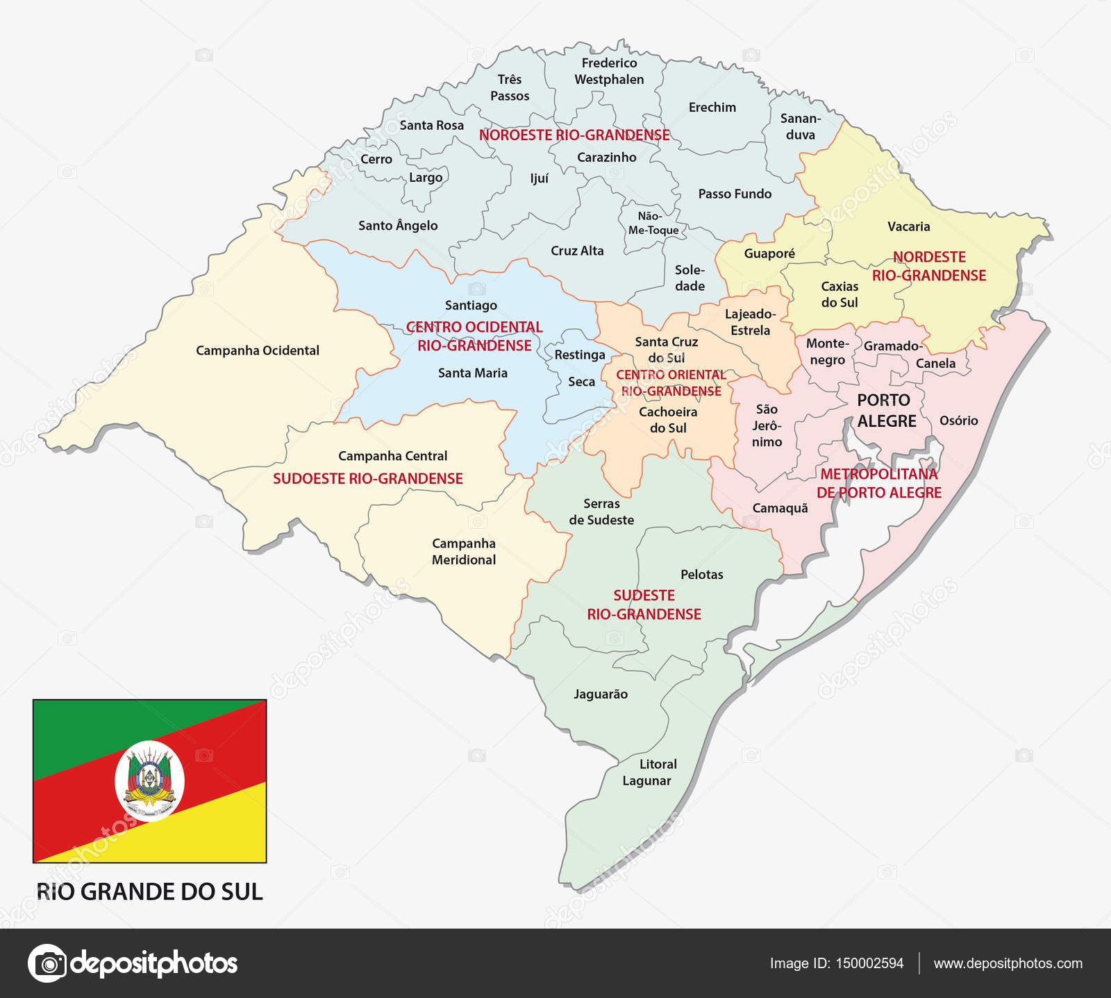 Rio Grande Do Sul Colorful Administrative And Politicaln Map With Flag Stock Vector Image By C Lesniewski