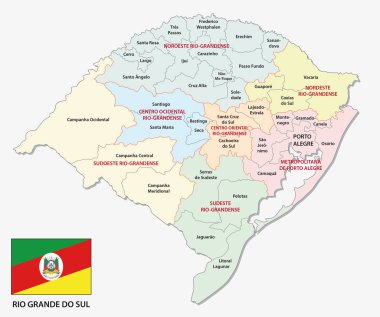 Rio Grande do Sul colorful administrative and politicaln map with flag clipart