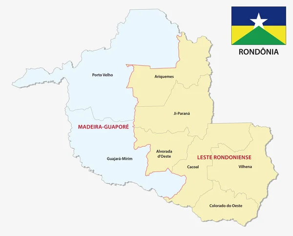 Rondônia mapa administrativo e político com bandeira —  Vetores de Stock