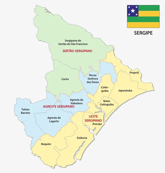 Sergipe mapa administrativo y político con bandera — Vector de stock