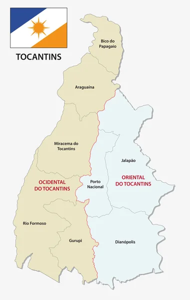 Tocantins mapa administrativo e político com bandeira —  Vetores de Stock