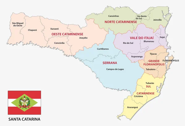 Mappa amministrativa e politica di Santa Catarina con bandiera — Vettoriale Stock