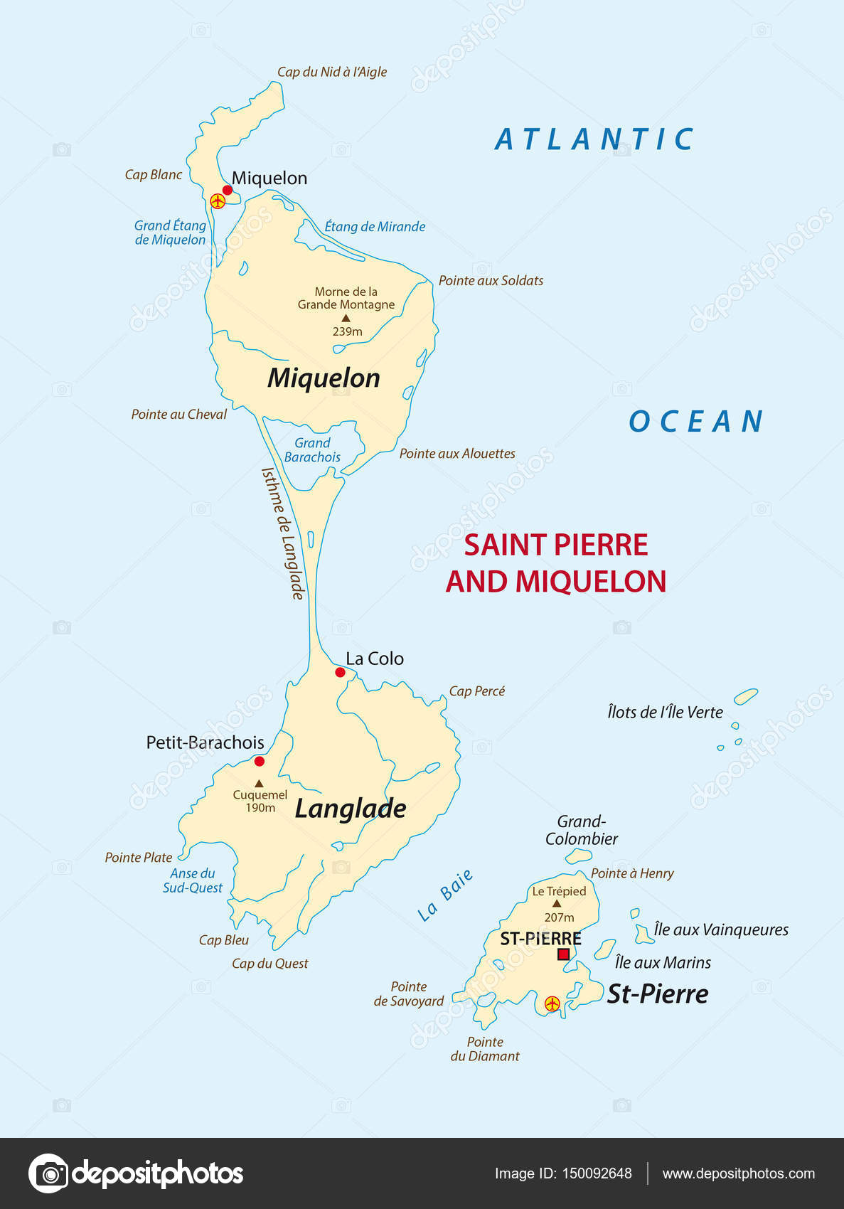 Mapa vectorial de la isla francesa de San Pierre y Miquelón vector